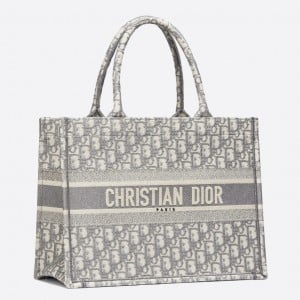 Dior Medium Book Tote Bag In Grey Dior Oblique Embroidery