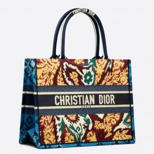 Dior Medium Book Tote Bag In Blue Multicolor Dior Paisley Embroidery