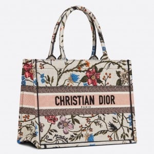 Dior Medium Book Tote Bag In Multicolor Rosa Mutabilis Embroidery