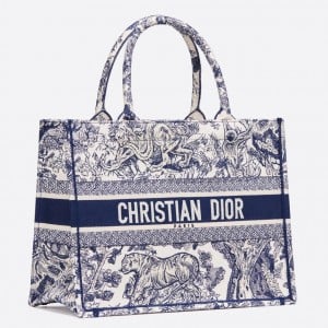 Dior Medium Book Tote Bag In Blue Toile De Jouy Embroidery
