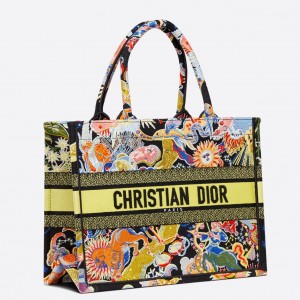 Dior Medium Book Tote Bag In Multicolor Zodiac Fantastico Embroidery