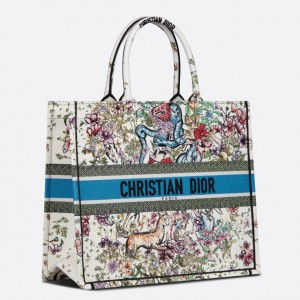 Dior Large Book Tote Bag In Latte D-Constellation Embroidery