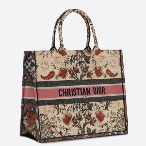 Dior Large Book Tote Bag In Multicolor Dior Flowers Embroidery