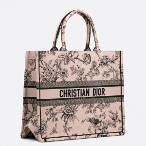 Dior Large Book Tote Bag In Powder Pink Jardin Botanique Embroidery