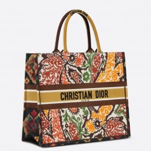 Dior Large Book Tote Bag In Yellow Multicolor Dior Paisley Embroidery