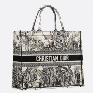 Dior Large Book Tote Bag In Toile de Jouy Carnivora Motif