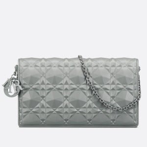 Dior Lady Dior Chain Pouch In Grey Diamond Calfskin
