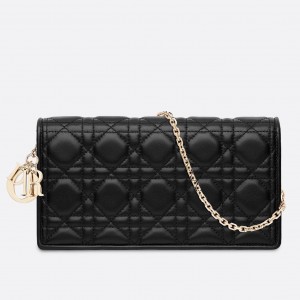 Dior Lady Dior Chain Pouch In Noir Cannage Lambskin