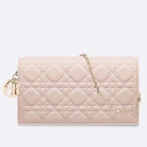 Dior Lady Dior Chain Pouch In Pink Cannage Lambskin