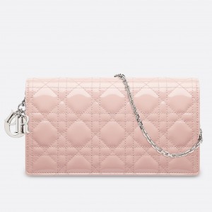 Dior Lady Dior Chain Pouch In Pink Patent Cannage Calfskin
