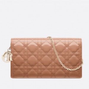 Dior Lady Dior Chain Pouch In Blush Patent Cannage Calfskin