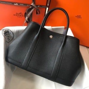 Hermes Garden Party 30 Bag In Black Clemence Leather