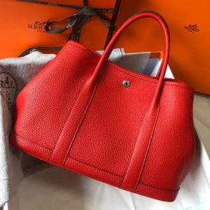 Hermes Garden Party 30 Bag In Red Clemence Leather