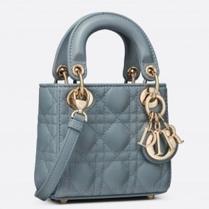Dior Lady Dior Micro Bag In Blue Cannage Lambskin