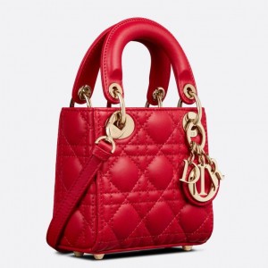 Dior Lady Dior Micro Bag In Red Cannage Lambskin