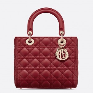 Dior Lady Dior Medium Bag In Red Cannage Lambskin
