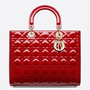 Dior Lady Dior Large Bag In Red Patent Cannage Calfskin