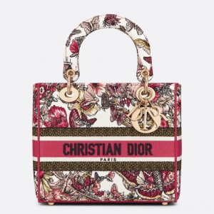 Dior Lady D-Lite Medium Bag In Multicolor Butterfly Embroidery