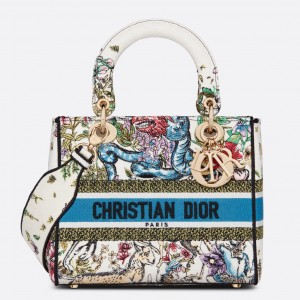 Dior Lady D-Lite Medium Bag In White D-Constellation Embroidery