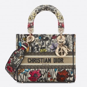 Dior Lady D-Lite Medium Bag In Mille Fleurs Embroidery
