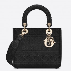 Dior Lady D-Lite Medium Bag In Black Cannage Embroidered Canvas