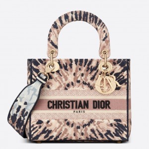 Dior Lady D-Lite Medium Bag In Multicolor Tie Embroidery
