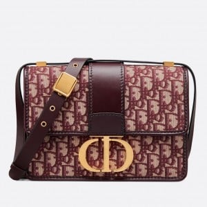 Dior 30 Montaigne Medium Bag In Bordeaux Dior Oblique Jacquard