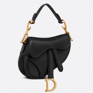 Dior Saddle Micro Bag In Black Goatskin