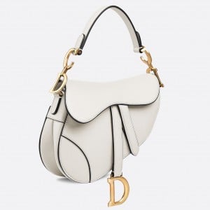 Dior Saddle Mini Bag In White Grained Calfskin