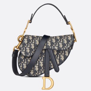 Dior Mini Saddle Bag with Strap in Blue Oblique Jacquard