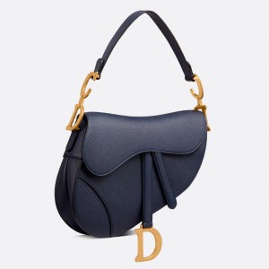 Dior Saddle Bag In Indigo Blue Grained Calfskin