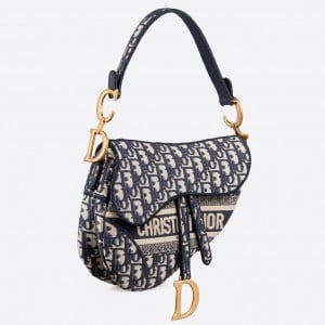 Dior Saddle Bag In Blue Dior Oblique Embroidery