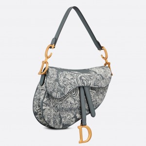 Dior Saddle Bag In Grey Toile de Jouy Reverse Jacquard