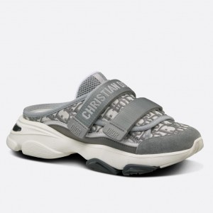 Dior D-Wander Open Back Sneakers In Grey Oblique Fabric