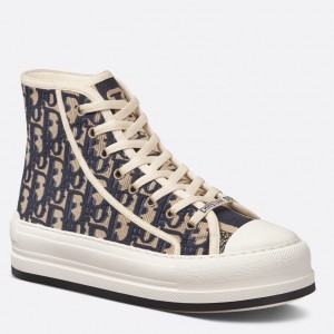 Dior Walk'n'Dior High-top Platform Sneakers In Blue Oblique Embroidered Cotton