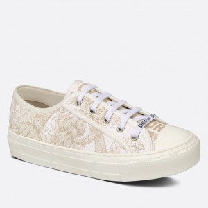 Dior Walk'n'Dior Sneakers In Gold-Tone Jardin d'Hiver Embroidered Cotton