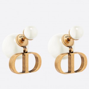 Dior Tribales Earrings In Antique Gold-Finish Metal and White Resin Pearls