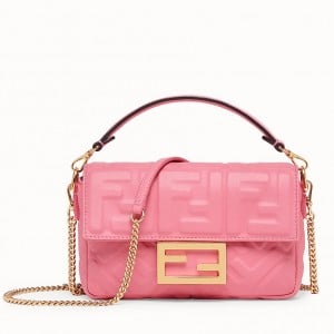 Fendi Small Baguette Bag In Pink FF Nappa Leather 