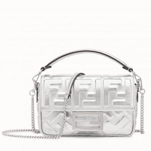 Fendi Small Baguette Bag In Silver FF Metallic Leather