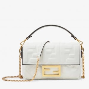 Fendi Small Baguette Bag In White FF Nappa Leather 