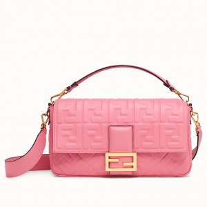 Fendi Large Baguette Bag In Pink FF Nappa Leather