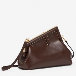 Fendi First Small Bag In Dark Brown Nappa Leather