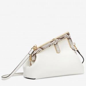 Fendi First Small Bag In White Nappa Leather with Python F