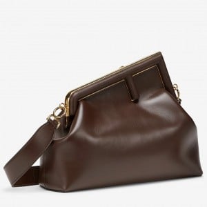 Fendi First Medium Bag In Dark Brown Nappa Leather