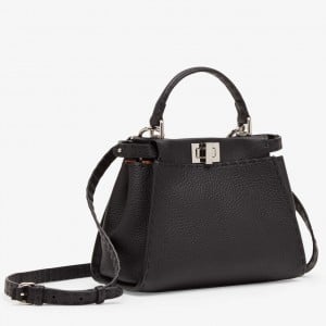 Fendi Peekaboo Mini Selleria Bag In Black Romano Leather