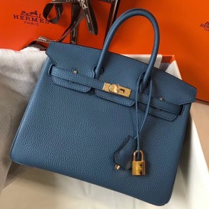 Hermes Birkin 25 Bag In Blue Agate Clemence Leather with GHW