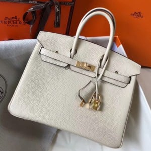 Hermes Birkin 25 Bag In Beton Clemence Leather with GHW