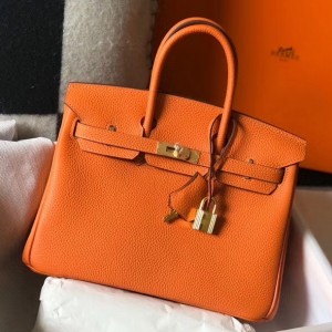 Hermes Birkin 25 Bag In Orange Clemence Leather with GHW