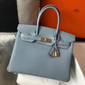 Hermes Birkin 30 Bag in Blue Lin Clemence Leather with GHW