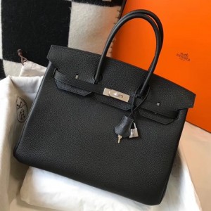 Hermes Birkin 30 Bag in Black Clemence Leather with PHW